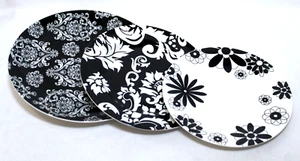 Mismatched Set of 3 Black & White Porcelain Floral Plates - Picture 1 of 5