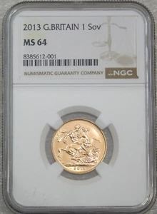 2013 Great Britain Gold Full Sovereign NGC MS 64 Great Luster Just Graded #U70 - Picture 1 of 4