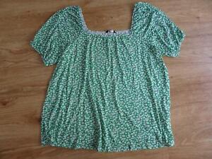 YOURS ladies green white floral short sleeve stretch jersey top UK 26 - 28 PLUS