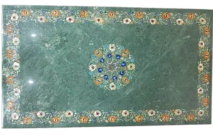 Mesa de comedor rectangular de mármol verde de 48"x24" hecha a mano Pietra Dura centro de mesa - Imagen 1 de 11