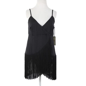 Idyllwind NEU $ 59 Song F Gr. L schwarz Fransen V-Ausschnitt asymmetrisch Viskose Spandex Top - Bild 1 von 15