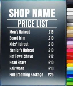 Barber Shop Personalised Price List Sticker Sign Vinyl Window Wall Decal - Picture 1 of 4