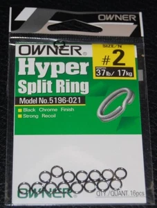 Owner 5196-021 Black Chrome Split Rings - Size 2 - 37lb Test Pack of 16 - Picture 1 of 1