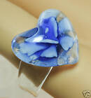 Unique Large 3D Blue Rose In Glass Heart Dome Cocktail Ring Sz 6 7 1/2 8 9 9 1/2
