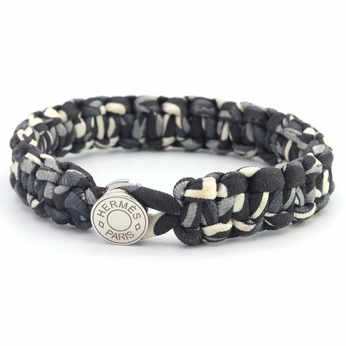 HERMÈS Y0710 Bracciale Hermes Serie Bottoni Bambino Bracciale Pelle Nero Grigio Seta Usat