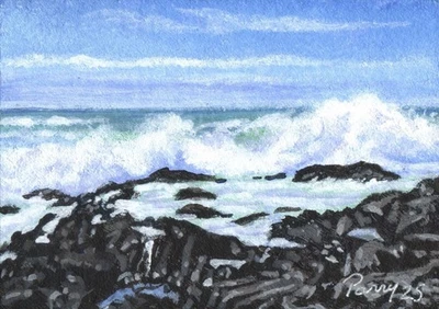 ACEO Original Seascape Painting Crashing Ocean Waves Miniature Art 8825 - Image 1 of 2