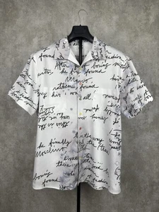 Moschino Short Sleeve Shirt Cursive Script Story Button Down White Size 17.5/44 - Picture 1 of 13