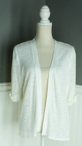 Neu mit Etikett Croft & Barrow Strickjacke Pullover Größe L weiß vorne offen Pointelle Strick - Bild 1 von 4