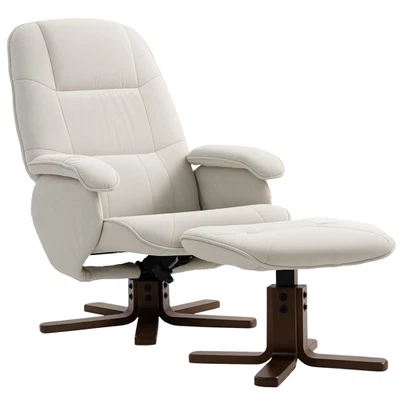 Recliner Chair & Ottoman Linen Beige 73x88x94cm Swivel Wooden Base Recline 145° - Image 1 of 4