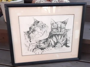 Stampa artistica gatto vintage Mauline Henderson / firmata e numerata in bianco e nero 16x19 - Foto 1 di 19