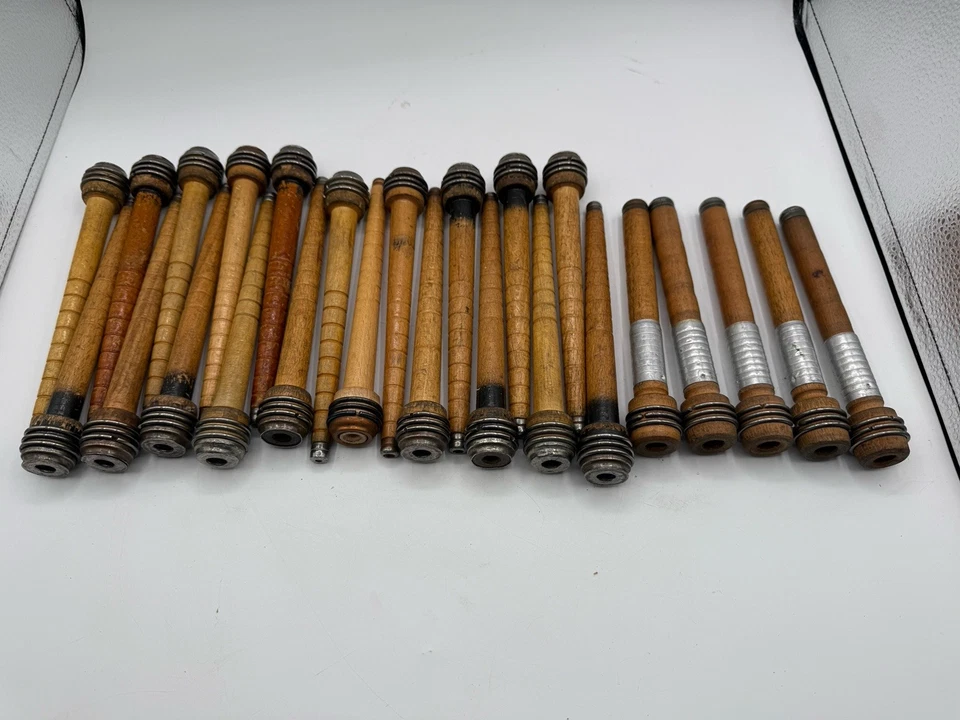 Lot 25 Wood Bobbins Spools Wooden Industrial Style Spindles Quills 5 special See - Image 1 of 4
