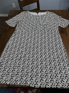 Ann Taylor Midi Dress Size XL Black White Travel Work Casual - Picture 1 of 6