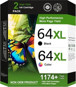 2-pak 64XL Wkłady atramentowe do drukarki HP Envy Photo 7855 7858 6252 6255 7800 71 - Zdjęcie 1 z 15