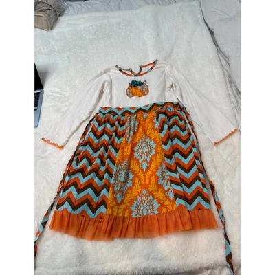 Ann Loren Girls Thanksgiving chevron pumpkin dress - Image 1 of 4