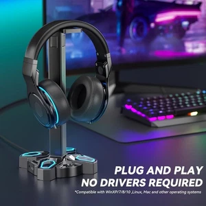 Gaming Headset & Controller Halter – RGB Ständer mit 9 Lichtmodi, USB-C & AUX - Bild 1 von 7
