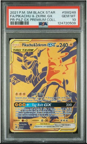 PSA 10 Pikachu & Zekrom GX Tag Team SM248 Promo Sun & Moon Pokemon Gold Card - Image 1 of 2