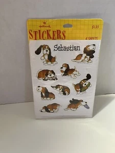 Pegatinas de colección Basset Hound Sebastian 1983 con sello nuevas en paquete 4 hojas cada una nuevas - Imagen 1 de 4