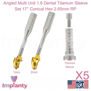 5x Set Manicotti Angolati Multi Unità 1.6 Dentale Titanio 17° Esagonale Conico 2,65mm RP - Foto 1 di 14