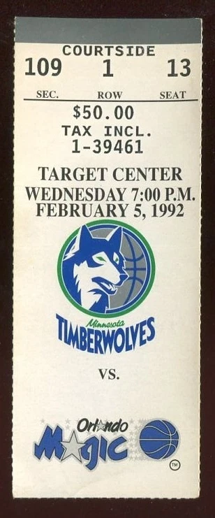 Ticket Basketball Minnesota Timberwolves 1991 - 92 2/5 Orlando Magic - Image 1 of 1
