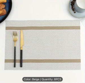 8pcs Placemats Dining Table Placemats Washable PVC Table Mats Pads Decor Beige - Picture 1 of 4