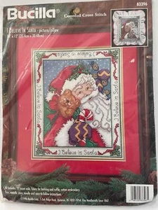 1996 BUCILLA I BELIEVE IN SANTA CLAUS COUNTED CROSS STITCH PICTURE/PILLOW NOS - Picture 1 of 3