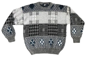 Architect Mens Sweater Wool Blend Geometric Size Large Grandpa Cosby Italy Vtg - Picture 1 of 9