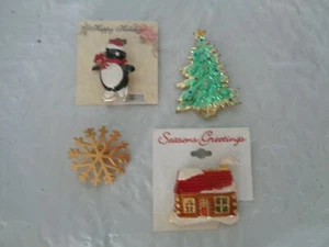 Lot of (4) Christmas Brooch / Lapel / Hat Pins - Penguin - Snowflake - Tree - Picture 1 of 1