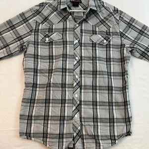 Tony Hawk Men’s Shirt Long Sleeve Plaid Button Down Size XL Gray Black White - Picture 1 of 12