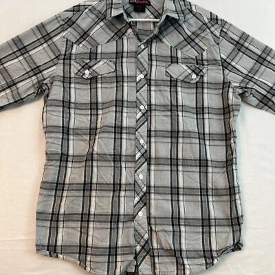 Camisa para hombre Tony Hawk manga larga a cuadros con botones talla XL gris negro blanco Foto 1 de 4