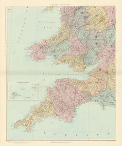 South Wales & S. West England. Devon Cornwall Somerset 62x51cm STANFORD 1896 map - Picture 1 of 1