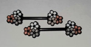 Neu 14g schwarze Kirschblüten Blumen Brustwarzenringe - Bild 1 von 1