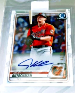 2020 ADLEY RUTSCHMAN ROOKIE CARD BOWMAN CHROME REFRACTOR H.S. AUTO 63/99 ORIOLES - Picture 1 of 2