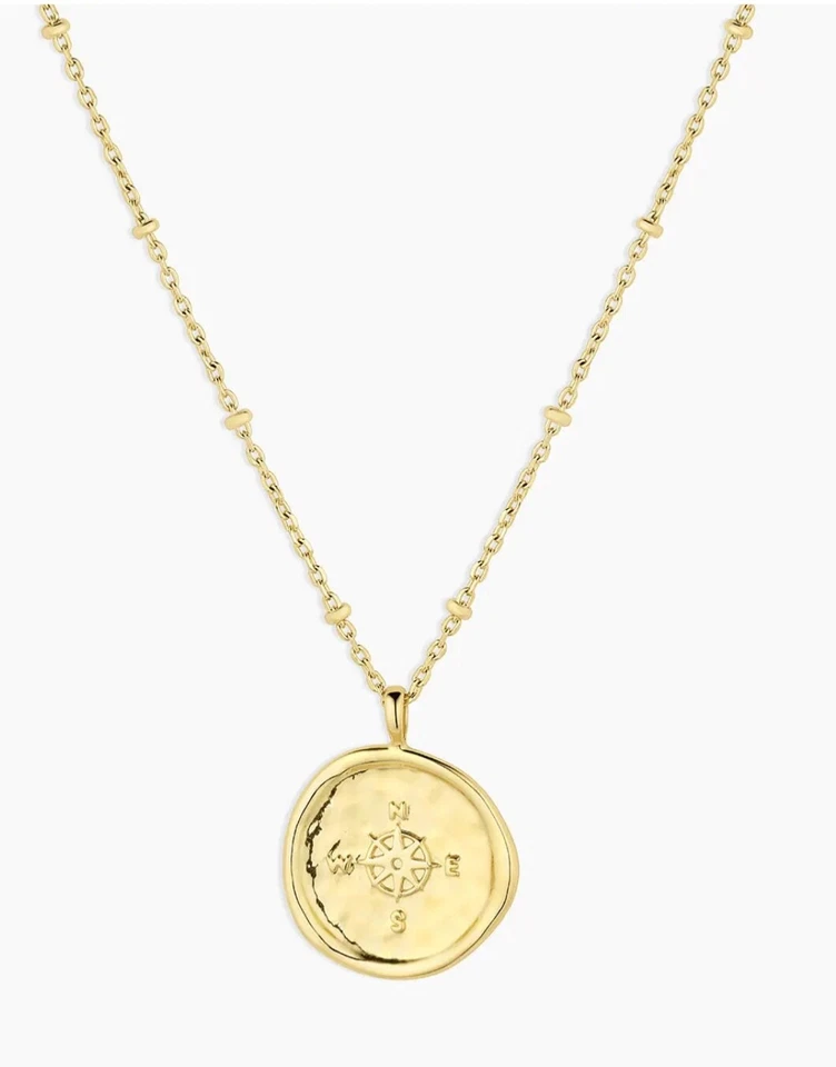 GORJANA Womens Compass Coin Pendant Necklace 18k Gold Plated Medallion 19inch