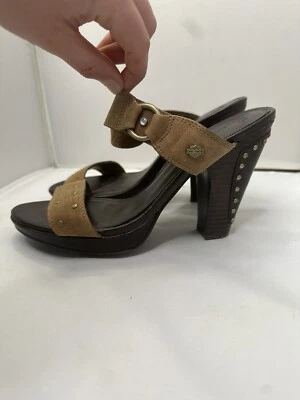 HARLEY DAVIDSON-Brown Leather Studded Slide Sandals-Size 8 - Image 1 of 4