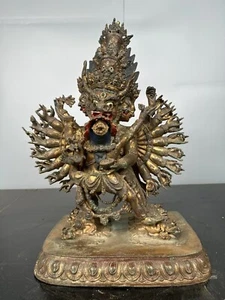 20'' Old Tibet Buddhism Bronze Gild Yamantaka Yama Dharmaraja Buddha Statue - Picture 1 of 5