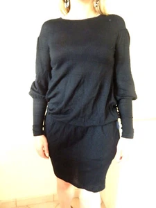 HIGH USE ex MF GIRBAUD - Robe Tunique - Noire Brodée Ajourée - T. 38fr - Laine - Imagen 1 de 8