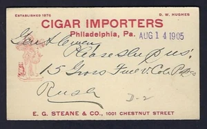 Postal publicitaria c1905, E.G. Steane & Co. Cigar Importers, Philadelphia - Imagen 1 de 2