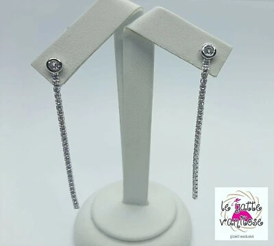 Orecchini  donna in Argento 925 pendenti modello tennis 1,5 mm bianchi.  - Immagine 1 di 4