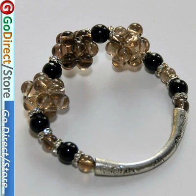 Elastic Smoky Quartze Black Agate Bangle Bracelet, fashion accessories, Bangle - Image 1 of 4