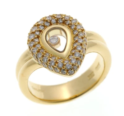 Vintage Chopard Happy Diamonds 18k Yellow Gold Pear Shape Ring Floating Diamond - Image 1 of 4