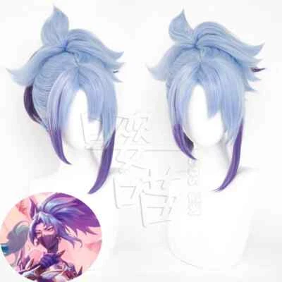 Peluca LOL Star Guardian Akali azul púrpura para mujer pelucas con cosplay con cola de caballo Foto 1 de 4