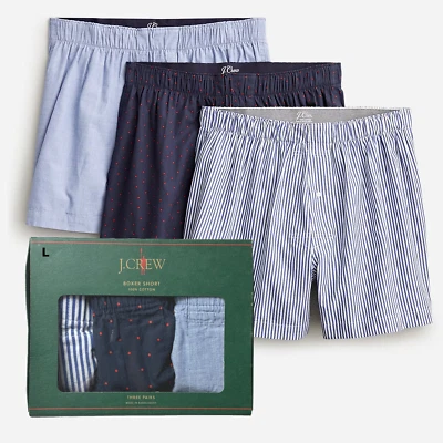 Calzoncillos boxer lisos J Crew Boxers grandes para hombre 3 pares de puntos rojos a rayas azules Foto 1 de 4