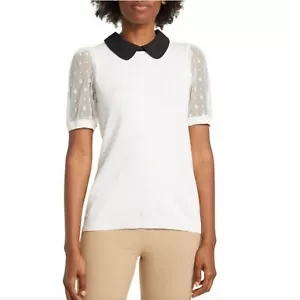 Adrianna Papell Mesh Puff Sleeve Peter Pan Collar Sweater Size M - Picture 1 of 4