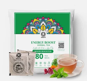 80 Energy Boost Tea Bags, Moringa Tea Blend, Caffeine Free Herbal Tea - Picture 1 of 6