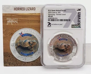 U.S. American State Animals Wyoming Horned Lizard Silver Coin 2022 Cook Islands - Picture 1 of 3