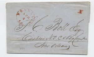 1851 Franklin LA red CDS stampless letter X rate handstamp [6986.769] - Picture 1 of 3