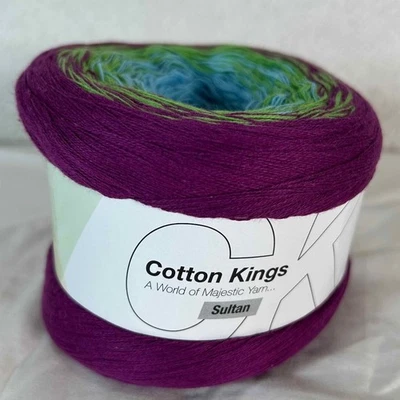 Cotton Kings Sultan Yarn Cake 200g Color 05 Purple Blue Green Gradient Cotton - Image 1 of 4