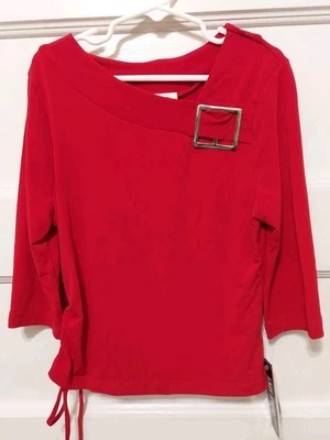 Nwts Amy Byer Girl's Size  12/14 Red Knit Long Sleeve Buckle Gathered Tie Top  - Image 1 of 4