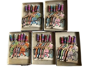 Vintage Set 35 Geisha Rikscha Tischkarten Papier Regenschirme handbemalt mit Box Japan - Bild 1 von 10