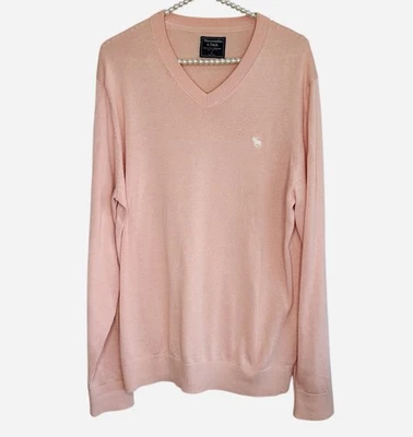 Abercrombie & Fitch Sweater Men Large Pink Pima Cotton Preppy V Neck Y2k Golf - Image 1 of 4